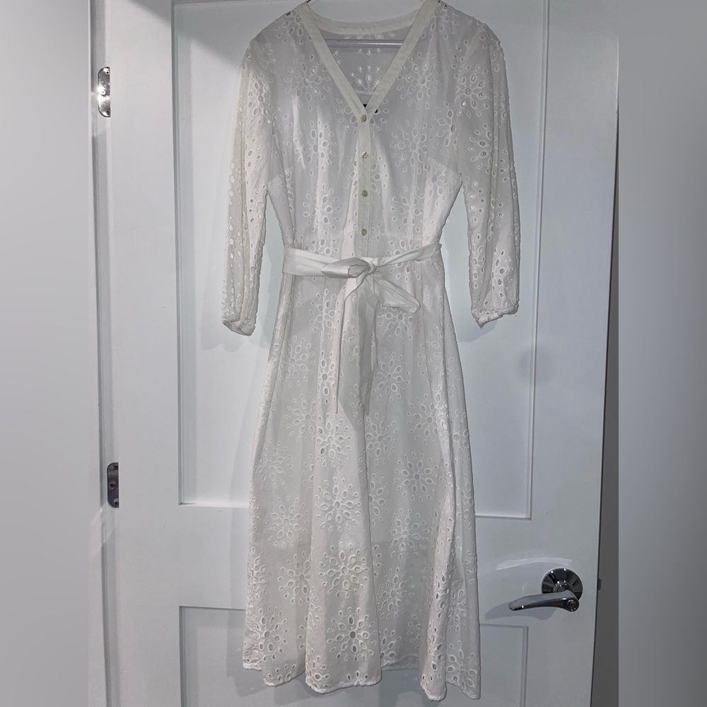 Talbot midi white eyelet dress